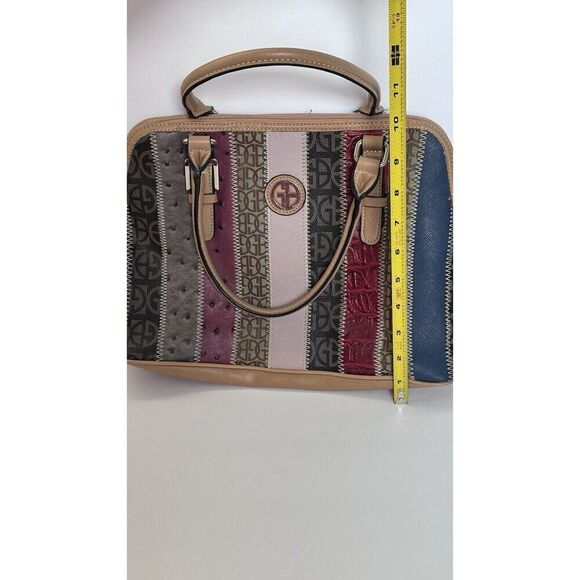 Giani Bernini Med Tote Bag Multi-Color Patchwork Striped Shoulder Bag Purse - Picture 16 of 16